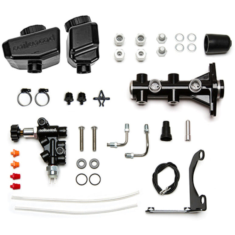 Wilwood Remote Tandem M/C Kit w/Brkt and Valve - 1.12in Bore Black Wilwood Brake Master Cylinder