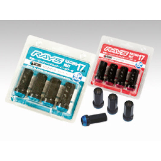 Rays 17 Hex Racing Nut 12x1.50 (Open End) (Blue Seat) - Black (2 Pieces) Rays Lug Nuts