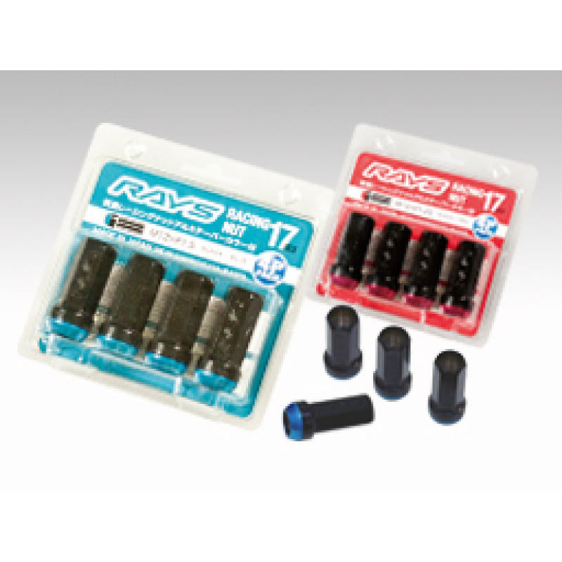 Rays 17 Hex Racing Nut 12x1.50 (Open End) (Blue Seat) - Black (2 Pieces) Rays Lug Nuts