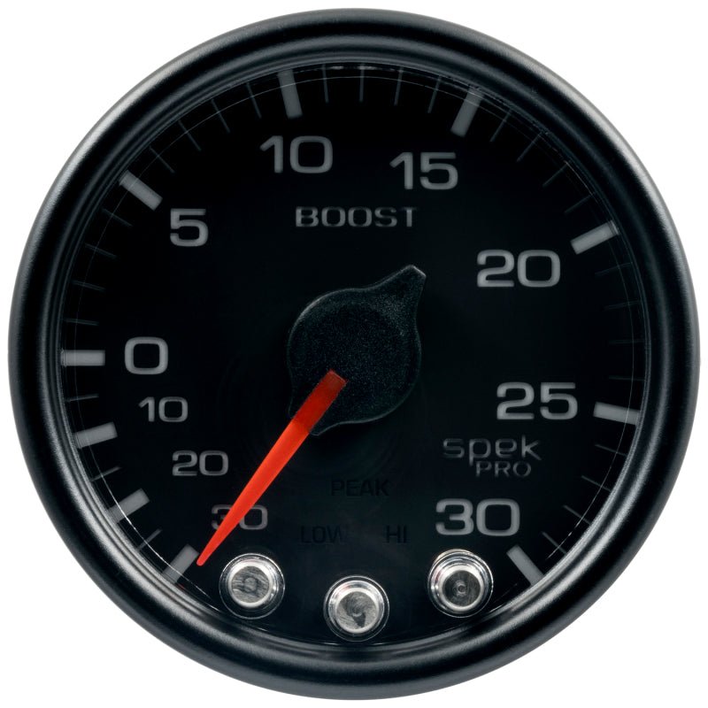 Autometer Spek-Pro Gauge Vac/Boost 2 1/16in 30Inhg-30psi Stepper Motor W/Peak & Warn Black/Black AutoMeter Gauges