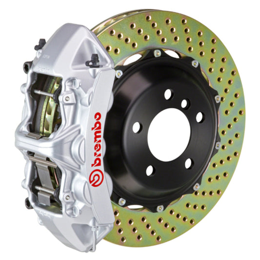 Brembo 05-14 Mustang GT Excl non-ABS Equipped Fr GT BBK 6Pist Cast 355x32 2pc Rtr Drill-Silver