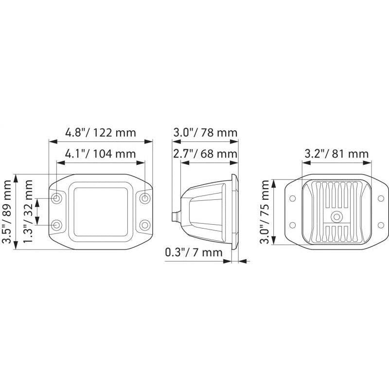 Hella Universal Black Magic 3.2in L.E.D. Cube Kit - Flood Beam (Flush Mount) Hella Fog Lights