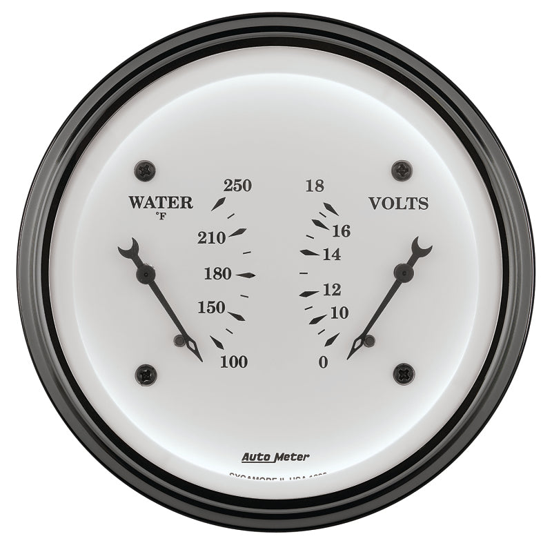 AutoMeter Gauge Dual Wtmp & Volt 3-3/8in. 250 Deg. F & 18V Elec Old Tyme White AutoMeter Gauges