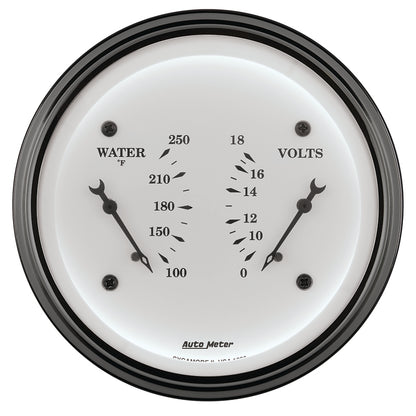 AutoMeter Gauge Dual Wtmp & Volt 3-3/8in. 250 Deg. F & 18V Elec Old Tyme White AutoMeter Gauges