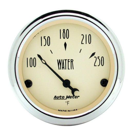 Autometer 2-1/16 inch Electric Water Temperature 250 Deg F Antique Beige Gauge AutoMeter Gauges