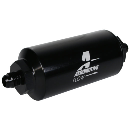 Aeromotive In-Line Filter - (AN-6 Male) 10 Micron Fabric Element Bright Dip Black Finish Aeromotive Fuel Filters