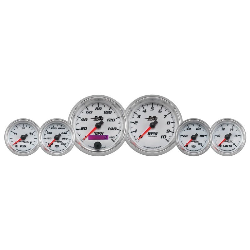 Autometer Pro-Cycle Gauge Kit 6 Pc. Kit 3 3/8in & 2 1/16in Bagger White AutoMeter Gauges