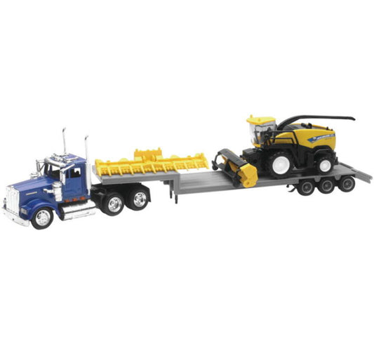 New Ray Toys Kenworth Lowboy with New Holland Harvester FR920/ Scale - 1:43