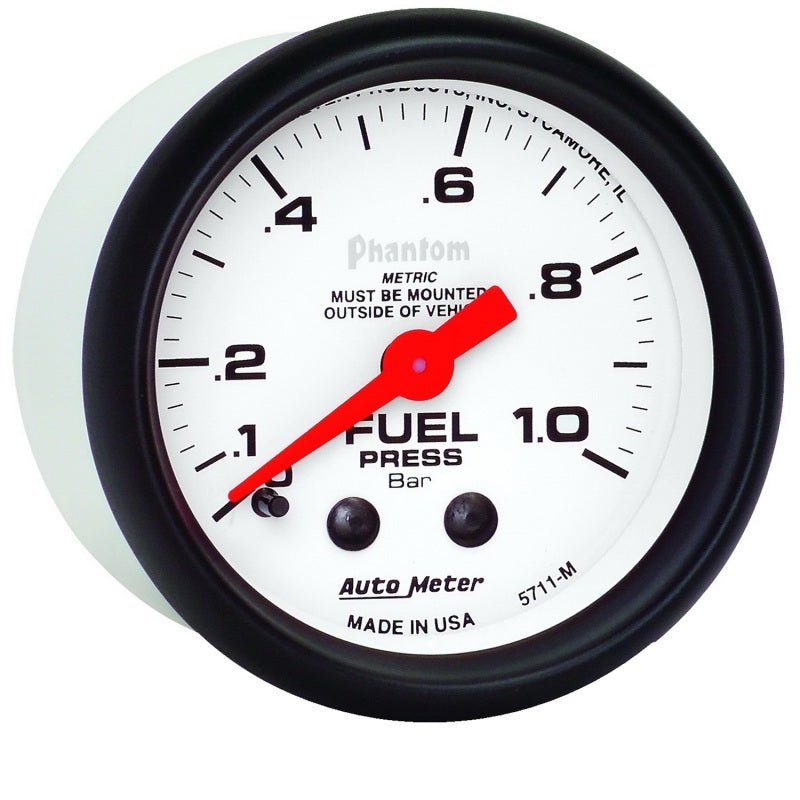 Autometer Phantom 2-1/16in 0-1.0 Bar Mechanical Fuel Pressure Gauge AutoMeter Gauges