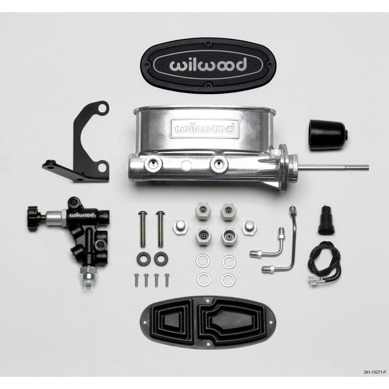 Wilwood HV Tandem M/C Kit w L/H Bracket & Prop Valve - 7/8in Bore Ball Burnished-W/Pushrod Wilwood Brake Master Cylinder