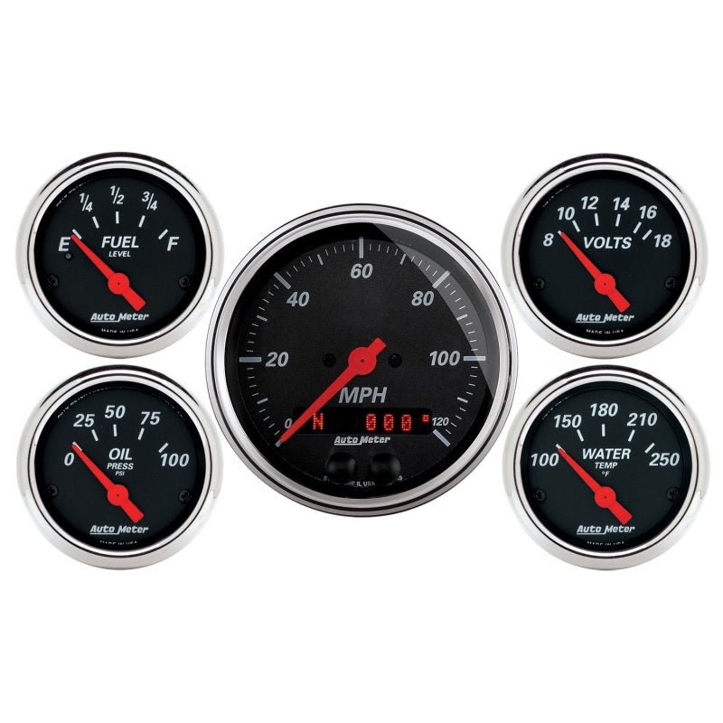 Autometer Designer Black Dash Kit 5pc MPH / Fuel / Oil / WTMP / Volt AutoMeter Gauges