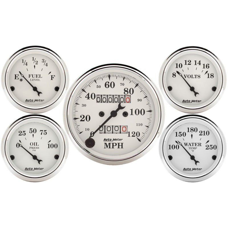 Auto Meter Speedometer 3-1/8in and 2-1/16in Mechanical 5-Piece Old Tyme White Gauge Kit AutoMeter Gauges