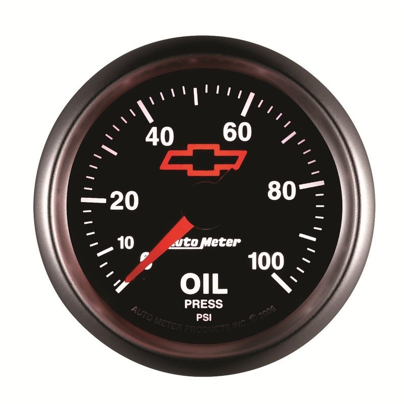 Autometer GM Bowtie Black 2-1/16in 0-100 PSI Oil Pressure - Stepper Motor AutoMeter Gauges