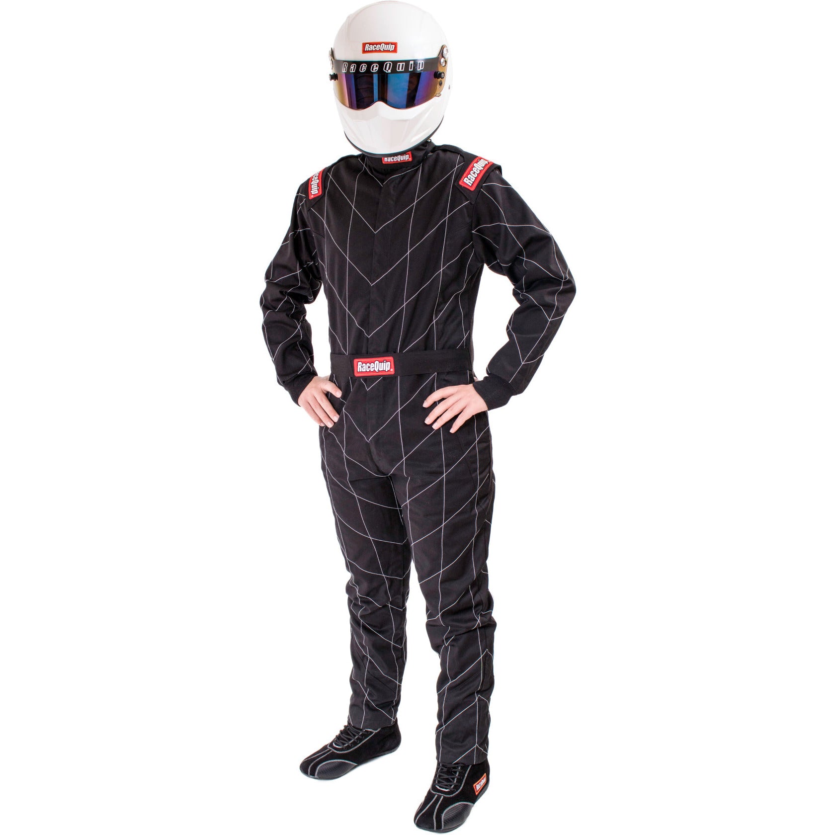 RaceQuip Black Chevron-1 Suit - SFI-1 Small Racequip Racing Suits