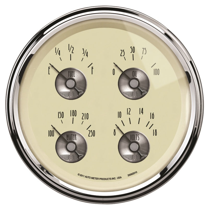 AutoMeter Gauge Quad 5in. 0 Ohm(e) to 90 Ohm(f) Elec Prestige Antq. Ivory AutoMeter Gauges