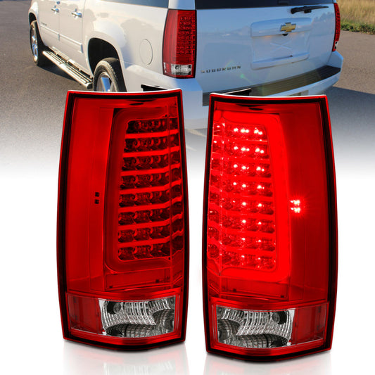 ANZO 2007-2014 Chevy Tahoe LED Taillight Plank Style Chrome With Red/Clear Lens