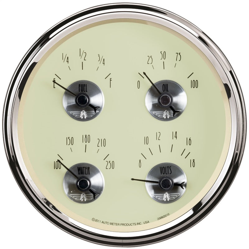 AutoMeter Gauge Quad 5in. 240 Ohm(e) to 33 Ohm(f) Elec Prestige Antq. Ivory AutoMeter Gauges