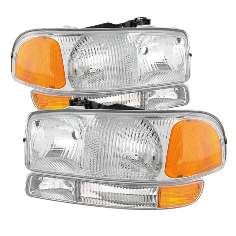 Xtune GMC Sierra 99-06 Headlights & Amber Bumper Lights Chrome HD-JH-GS99-SET-OEAM-C SPYDER Headlights