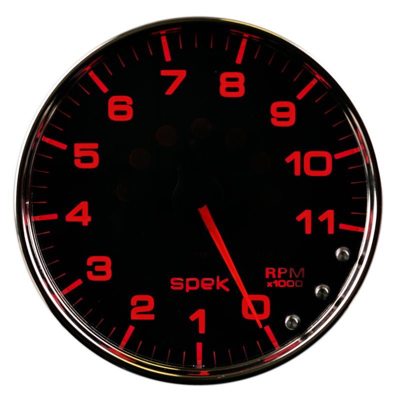Autometer Spek-Pro Gauge Tachometer 5in 11K Rpm W/Shift Light & Peak Mem Black/Chrome AutoMeter Gauges