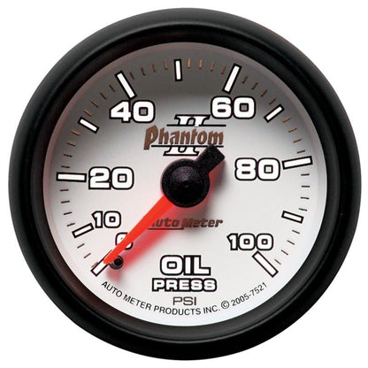 Autometer Phantom II 52.4mm Mechanical 0-100psi Oil Pressure Gauge AutoMeter Gauges