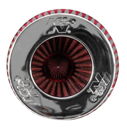 K&N Universal Air Filter Chrome Round Tapered Red - 4in Flange ID x 1.125in Flange Length x 9.5in H