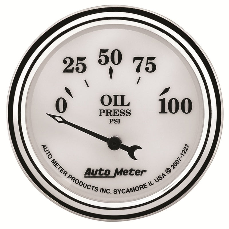 AutoMeter Gauge Oil Press 2-1/16in. 100PSI Elec Old Tyme White II AutoMeter Gauges