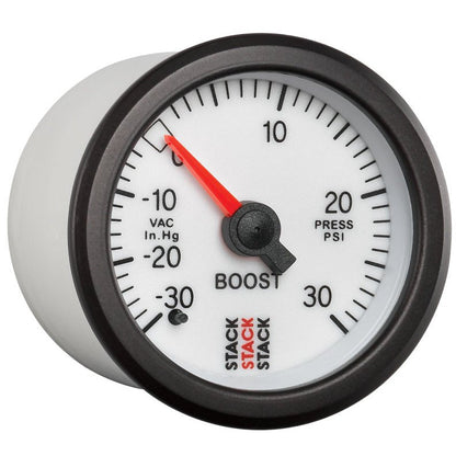 Autometer Stack 52mm -30INHG to +30 PSI (Incl T-Fitting) Mechanical Boost Pressure Gauge - White AutoMeter Gauges