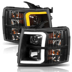ANZO 07-13 Chevrolet Silverado 1500 Plank Style Projector Headlights Black w/ Amber