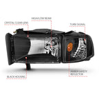 ANZO 1994-2001 Dodge Ram Crystal Headlights Black