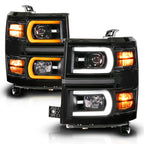ANZO 14-15 Chevy Silverado 1500 Black Dual Switchback+Sequential LED Tube Sq. Projector Headlights