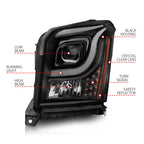 ANZO 15-17 GMC Yukon/Yukon XL Projector Headlights Black Housing/Clear Lens (w/ Light Bars)