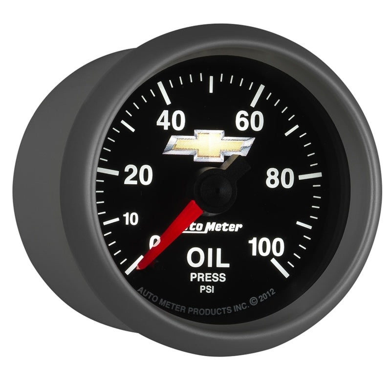 AutoMeter Gauge Oil Press 2-1/16in. 100PSI Digital Stepper Motor Chevy Gold Bowtie AutoMeter Gauges