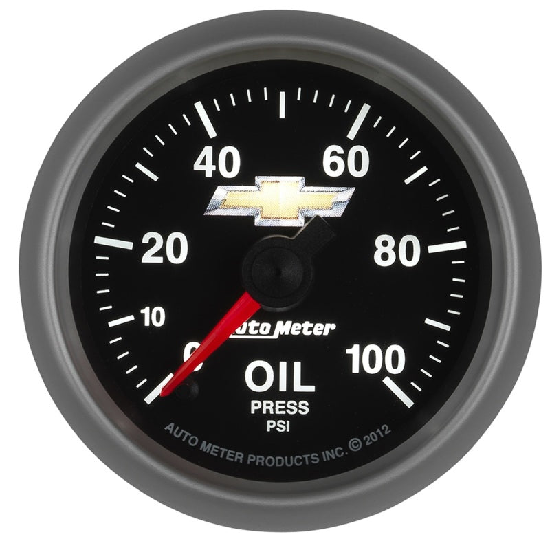 AutoMeter Gauge Oil Press 2-1/16in. 100PSI Digital Stepper Motor Chevy Gold Bowtie AutoMeter Gauges