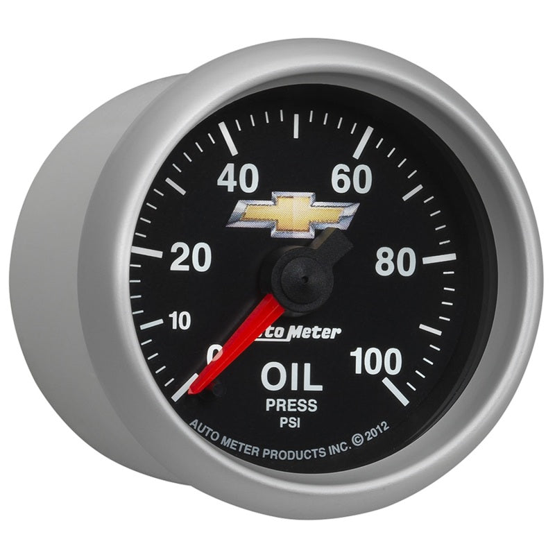 AutoMeter Gauge Oil Press 2-1/16in. 100PSI Digital Stepper Motor Chevy Gold Bowtie AutoMeter Gauges
