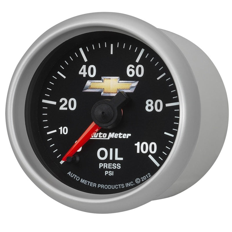 AutoMeter Gauge Oil Press 2-1/16in. 100PSI Digital Stepper Motor Chevy Gold Bowtie AutoMeter Gauges