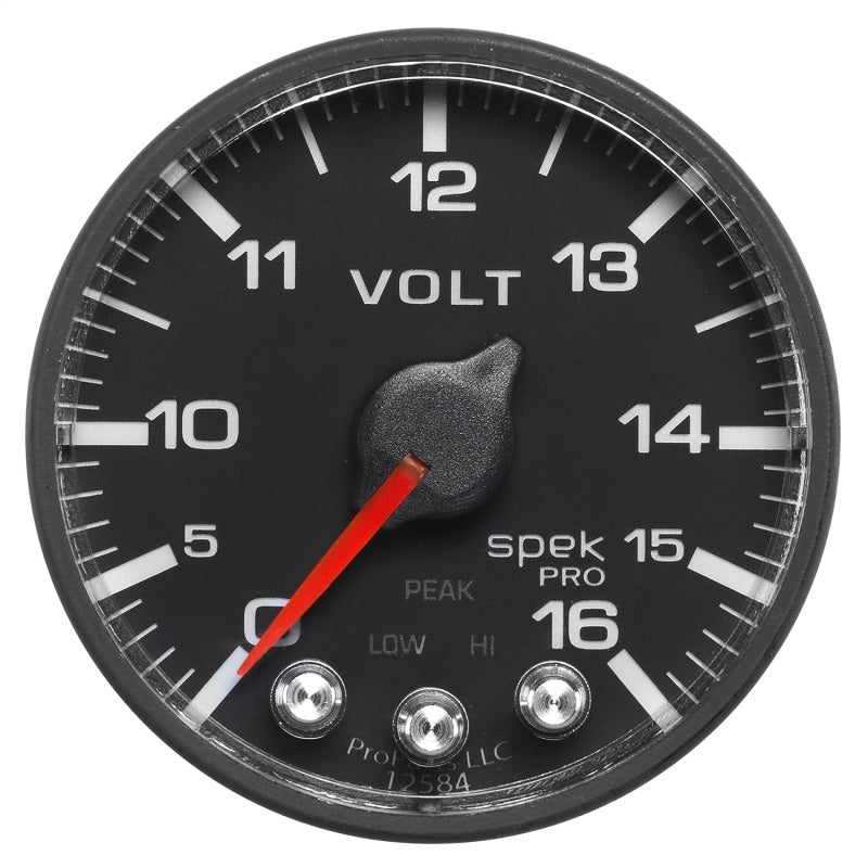 AutoMeter Gauge Voltmeter 2-1/16in. 16V Stepper Motor W/Peak & Warn Blk/Blk Spek-Pro AutoMeter Gauges