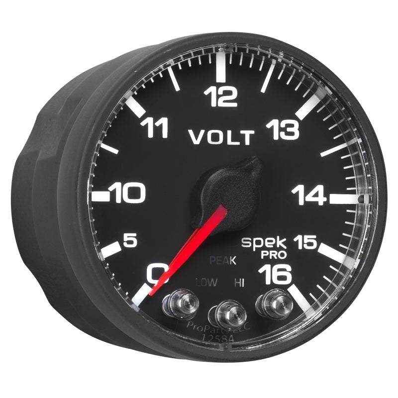 AutoMeter Gauge Voltmeter 2-1/16in. 16V Stepper Motor W/Peak & Warn Blk/Blk Spek-Pro AutoMeter Gauges