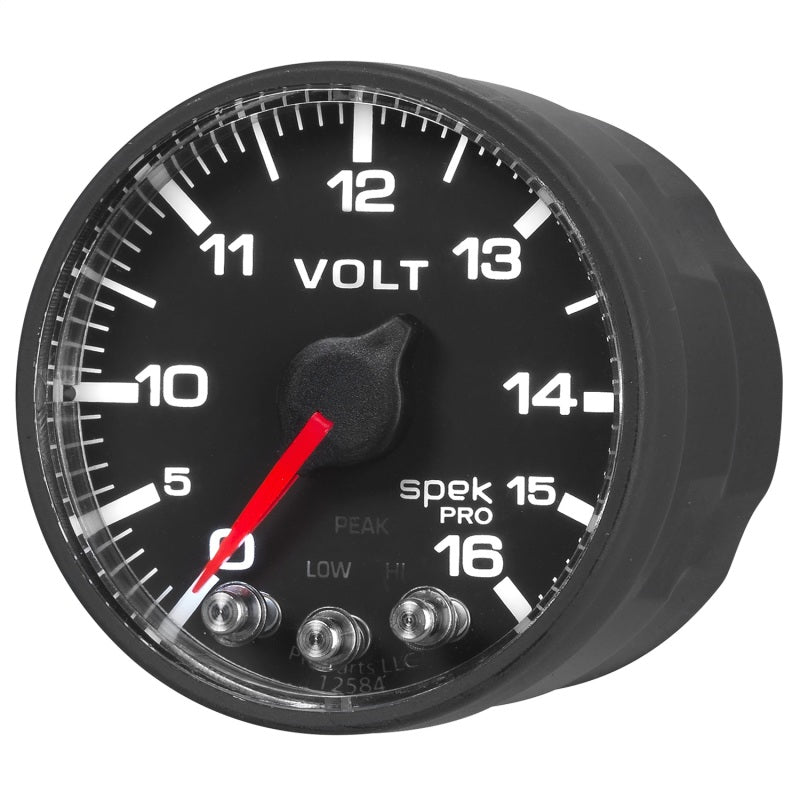 AutoMeter Gauge Voltmeter 2-1/16in. 16V Stepper Motor W/Peak & Warn Blk/Blk Spek-Pro AutoMeter Gauges