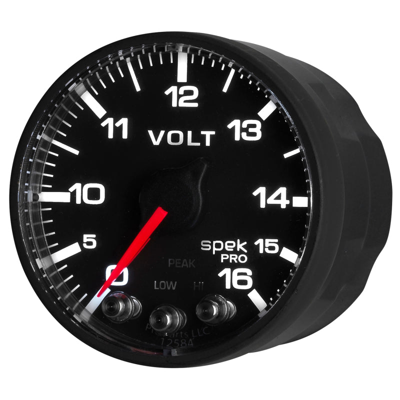 AutoMeter Gauge Voltmeter 2-1/16in. 16V Stepper Motor W/Peak & Warn Blk/Blk Spek-Pro AutoMeter Gauges