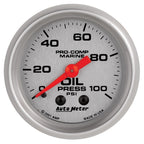 Autometer Marine Silver Oil Pressure 2 1/16in 100 psi Mechanical Gauge AutoMeter Gauges