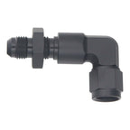 DeatschWerks 6AN Female Flare Swivel to 6AN Male Flare 90-Degree Bulkhead - Anodized Matte Black