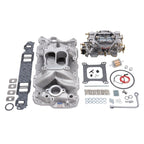Edelbrock Manifold And Carb Kit Performer Air-Gap Small Block Chevrolet 1957-1986 Natural Finish