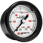 Grams Performance Universal 0-120 PSI Fuel Pressure Guage - White Face Grams Performance Fuel Pressure Regulators