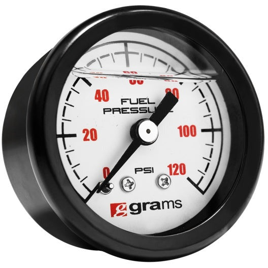 Grams Performance Universal 0-120 PSI Fuel Pressure Guage - White Face Grams Performance Fuel Pressure Regulators