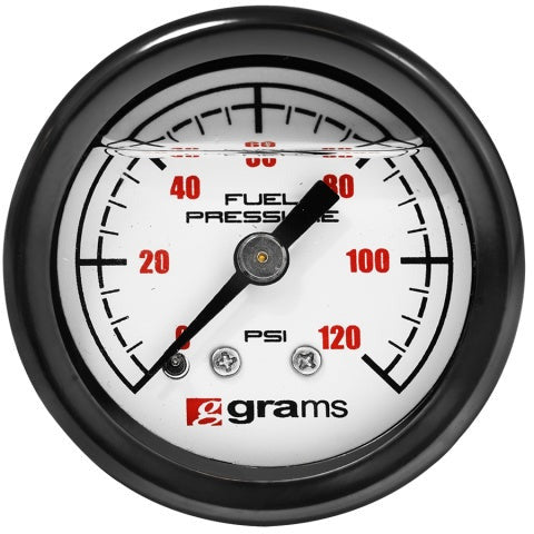Grams Performance Universal 0-120 PSI Fuel Pressure Guage - White Face Grams Performance Fuel Pressure Regulators