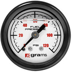 Grams Performance Universal 0-120 PSI Fuel Pressure Guage - White Face Grams Performance Fuel Pressure Regulators