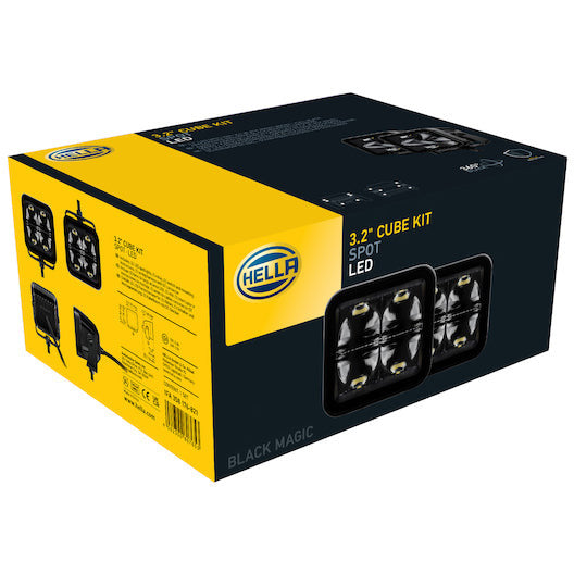 Hella Universal Black Magic 3.2in L.E.D. Cube Kit - Flood Beam (Long Range) Hella Fog Lights