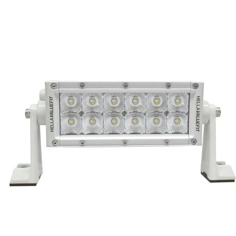 Hella Value Fit 8in Light - 36W Dual Row White Housing Flood Beam - LED Hella Light Bars & Cubes