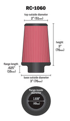 K&N Universal Chrome Filter 1 15/16 inch FLG / 3 inch Base / 2 inch Top / 3 inch Height