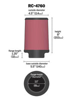 K&N Universal Chrome Filter 3 1/2 inch FLG / 5 1/2 inch Bottom / 4 1/2 inch Top / 8 inch Height